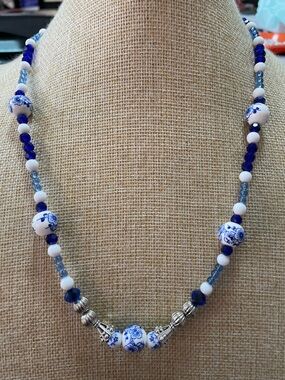 Artisan Transfer-Ware and Milk Glass Necklace